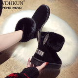 Boots for Women Women Boots Genuine Leather Real Fox Fur Brand Winter Shoes Warm Black Round Toe Casual Female Snow