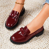 Leather Paint Happy Shoes 2025 New Face Tuxedo And Retro Large-Size Fashion Casual Single