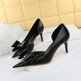 Breakj Korean Version Pedicure Slim And Sweet Women's Shoes Thin Heel High Heel Shallow Tip Side Hollow Bow Single