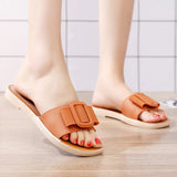 Slippers Flat Shoes Ladies Square Fashion Buckle Comfortable Beach Outdoor Slides Summer New Slip-on Soft Woman