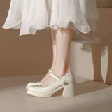 2024 New High Heel Waterproof Platform Foreign Style Jane Buckle Pearl High Heel Round Head Retro Single Shoes Mary Jane Shoes
