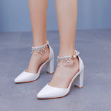 Breakj Cm Thick Heel Sandals Beaded Sous-Suded Women's Shoes Spring Women's Shoes Light-Mouthed Fashion Thick Heel