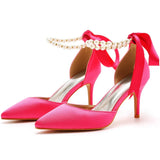 Breakj Cm Fine Heel Large-Size Sandals Banquet Women's Shoes Ribbon Beads High Heel Sandals And Ribbon Dress