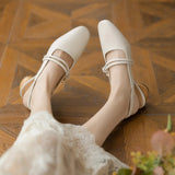 2023 New Thick Heel French Line With Pearl Middle Heel Empty Single