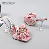 Slippers for Women 2023 Summer Fashion Pink Butterfly-knot Designer Sandals Clear Heels Plus Size 46 Female