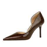 Breakj Banquet High Heels Women's Shoes Heel High Heel Shallow Pointed Side Hollow Out Snake Grain Retro Single