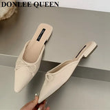 Candy Color Mule Shoes Women Slippers Flat Close Toe Slides Casual Flip Flops Sweet Bow Knot Sandal 2023 Summer