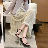 Breakj With Red Bed High Heels Women 2025 Spring New Wear Sexy Sandals Thick-Slender Thin