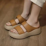 Summer New Simple Women Slippers Wearing Round Toe Open Toe Solid Color Thick Sole Slope Heel Comfortable Women's
