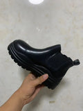 Shoes for Women 2023 Autumn Winter Square Heel Round Toe Chelsea Boots PU Slip-On Mixed Colors Gothic Shoes Botas