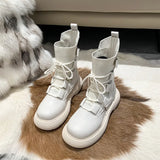 Breakj And Cool Korean Version Of Martin Boots Winter Plus Velvet 2025 New Knitted Elastic Socks Boots Showing Thin Skin Short