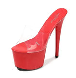 Women Shoes Summer High Heels 17CM Thin Heel Waterproof Platform Sandals Red SlippersTransparent Crystal Shoes Wedding Shoes