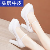 Catwalk High Heels Women's Cheongsam T Show Leather Size Waterproof Table Thick Heel Leather Pointed Single