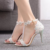Breakj Cm Fine High Heel Beaded Sandals Lace Flowers Water Diamond Wedding Shoes Bride To Take Pictures High Heel With