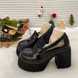 Skinny Heels Small 2024 New British Platform Leather Shoes Women's