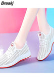 Style Casual Women's Sports Vulcanize Shoes Mesh Breathable Flying Woven Soft Sole Walking Platform Sneakers Women Tennis