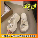 Breakj Women Wear 2025 Summer New Small Thick-Soled High-Heeled Water Drill Jackets Toe Cool Slippers