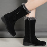 Women's Middle Boots 2024 Winter New Snow Boots Women Add Velvet Thick Warm Side Zipper Cotton Boots