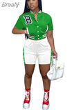 Camouflage Women Two Piece Sets Letter Print Short Sleeve Pockets Baseball Top Shorts Casual Summer Fashion