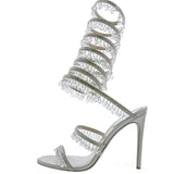 Breakj New External Code Rhinestone Gem Ankle Winding Thin Heel High Heel Round Head Runway Plus Size