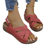 Size New Summer Women's Slope Heel Sandals Thick Bottom Buckle Fish Mouth Sandals Solid Color Slope Heel