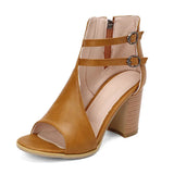 Breakj Color Buckle Women's Cool Boots 2025 New Round Head Fashion Large-Size Fish Mouth Coarse Heel High-Heeled Women's