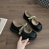 Shallow Mouth Brown Round Head Flat Bottom Single Shoes Women Vintage Mary Jane Shoes Lace-up Casual Student