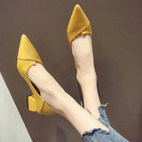 Breakj New Pointed Thick Heel High Heels Women 2025 French Solid Color Bist Increase Single Shoes Small Female