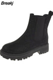 Boots Women Patchwork Stretch Cloth Botas Winter Platform Thick Boots 2023 New Snow Slip-on Chelsea Boots Botas