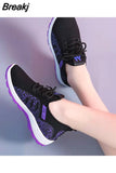 Style Casual Women's Sports Vulcanize Shoes Mesh Breathable Flying Woven Soft Sole Walking Platform Sneakers Women Tennis