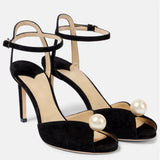 Breakj Temperament Fish Mouth Jc High-Heeled Sandals Pure Color Lace Sweet Pearl Toe High-Heeled Sandals Direct