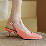 Sqaure Toe Slingback Shoes for Women 2022 Elegant Pu Leather Orange Pumps Woman Back Strap High Heels Sandals