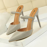 Breakj Retro Simple Baotou Slippers With High With Shallow Pointed Out A Word With Female