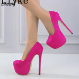 Elegant Women Party Wedding Stripper Heels Sexy Thick Bottom Round Toe Shallow Slip-On Shoes Platform Pumps Stiletto