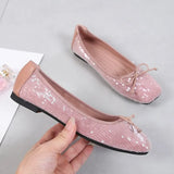 Women's Sequined Cloth Shoes Comfort Spring Casual Female Square Toe Flats Comfortable Boat Moccasin Fall
