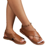 Breakj Large-Size Cross-Slip With Flat-Soled Sandals Women Retro Style Wide Fashion Strip Beach Cool Slippers