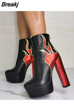 Women Ankle Boots Mixed Colors Platform Shoes Sexy Ladies Zipper-Sid Demonia Boots Chunky Heels Women Short Botas Femininas