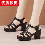 Word With High Heels, Thick Heels, Sandals, 2023 Summer New Thick-Soled Waterproof Platform, Fish Mouth, Large Size Leather