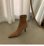 Breakj Temperament Autumn And Winter Pointed Elastic Boots Female New Net Red Thin Suede Fashion Commuter Ankle Boots Heel Ankle