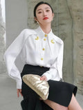 Casual Black Shirt For Women Lapel Long Sleeve Solid Minimalist Button Through Blouse Female Clothes Style New