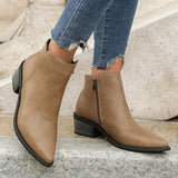 Women Ankle Boots 2024 Retro Style Pointed Toe Leather Boots Solid Short Barrel Chunky Heel Western Boots Botines