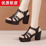 Word With High Heels, Thick Heels, Sandals, 2023 Summer New Thick-Soled Waterproof Platform, Fish Mouth, Large Size Leather