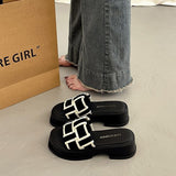 And White Plaid Slippers Women Wear 2023 Summer Korean One-Line Flat Beach Shoes Cool Women's