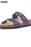 2023 New Summer Cork Slippers Women Casual Mixed Color PU Flip Flops Holiday Beach Outside Slides
