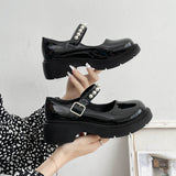 Breakj Retro British Style Small Leather Shoes Women 2025 Spring New Beaded Fairy With Thick-Soled Mary Jane Single