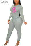Solid Women Skinny Two Piece Sets Spring Bodycon Tracksuits Dollar Print Top And Leggings Pants 2pcs Outfits 2023
