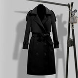 New Autumn Winter Elegant Women Double Breasted Solid Trench Coat Vintage Turn-down Collar Warm Trench with