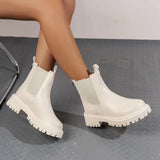 Pu Leather Thick Sole Chelsea Boots Women 2023 Retro Round Toe Platform Ankle Boots Woman Back Zipper Short Botas