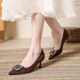 High Heels Women's 2024 Spring Autumn New Classic Square Buckle Rhinestone High Heels Elegant Commuter Women's Single Shoes