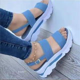 Summer New Large Size Women's Shoes With Wide Noodles Buckle With British Style Thick Bottom Slope And Fish Mouth